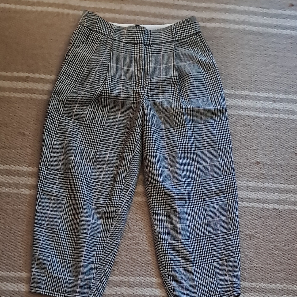 J. Crew Black & White Glen Plaid Trousers